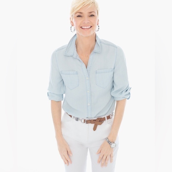Chico's Tops - Chico’s Size 2 US 12/14 Women’s blue long sleeve button down Denim Shirt